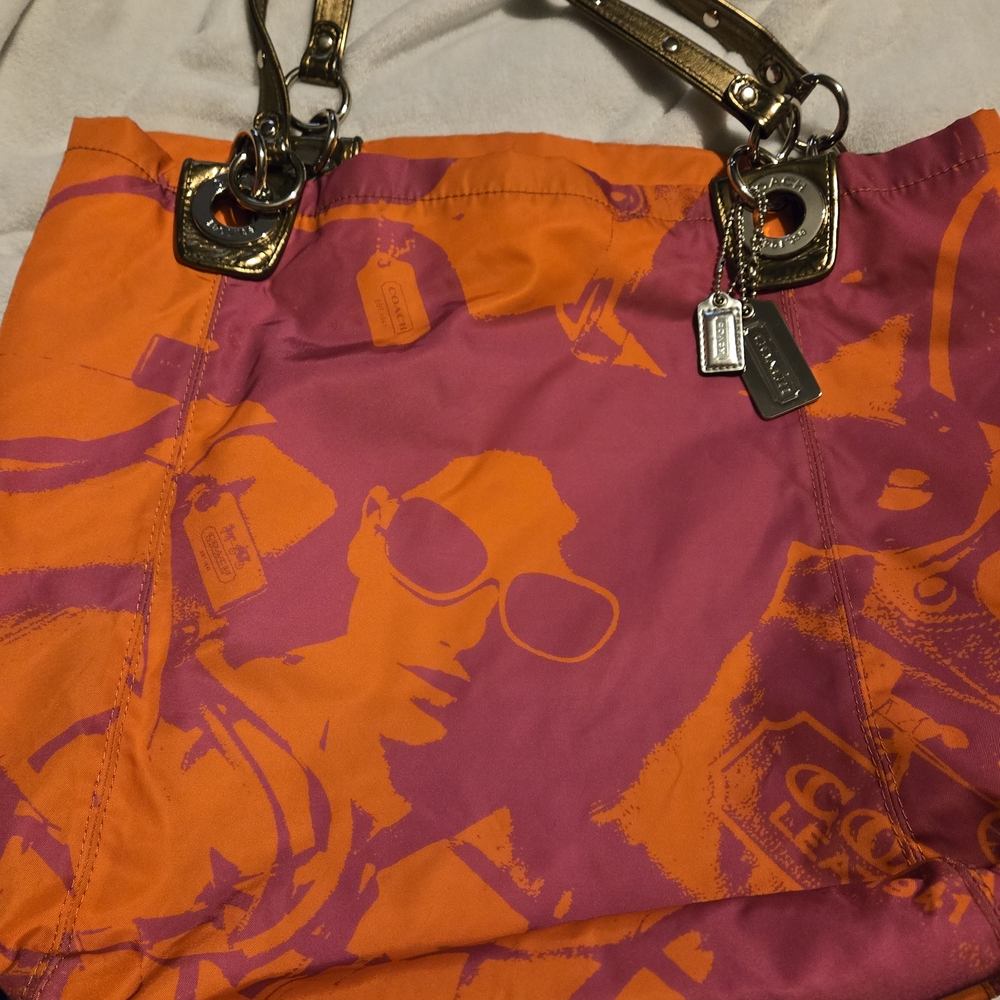 Coach Limited Edition Madison Nylon Lg Tote Pink and Orange Bag #13055